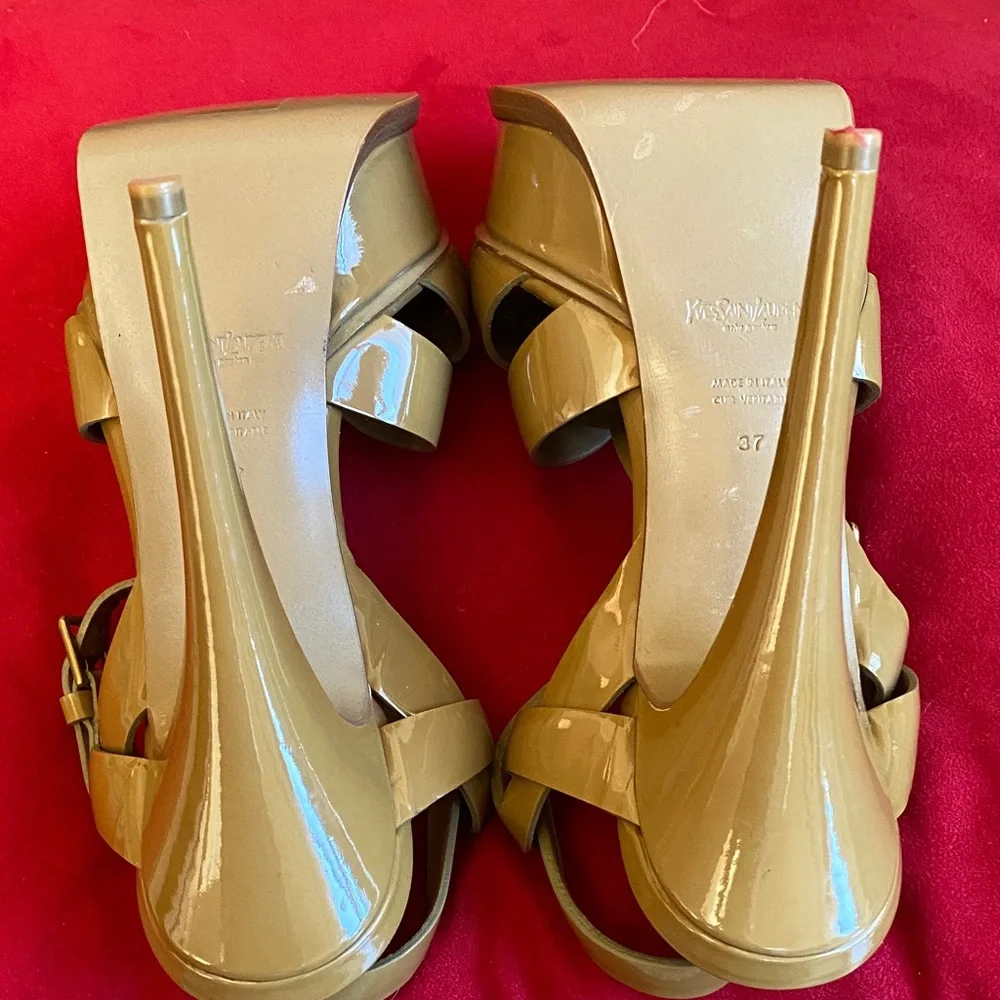 Yves Saint Laurent Beige Strappy Platform Heels NWOT - Picture 6 of 11